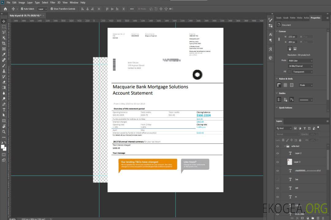 Modèle de relevé bancaire de justificatif de domicile Australie Macquaire au format Word et PDF (.doc et .pdf) template